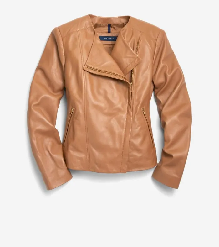 Asymmetrical Leather Jacket Hazelnut Women Cole Haan Jackets and Coats