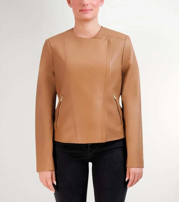 Asymmetrical Leather Jacket Hazelnut Women Cole Haan Jackets and Coats
