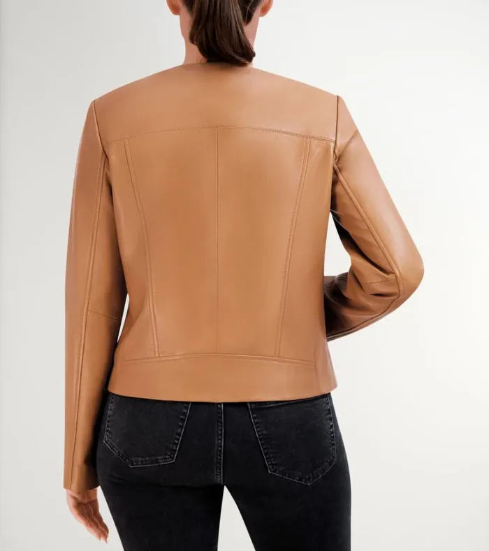 Asymmetrical Leather Jacket Hazelnut Women Cole Haan Jackets and Coats