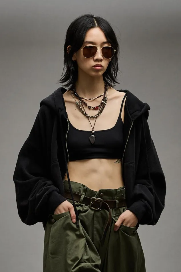 BALLOON ZIPUP HOODIE 8211 BLACK Women R13 Tops