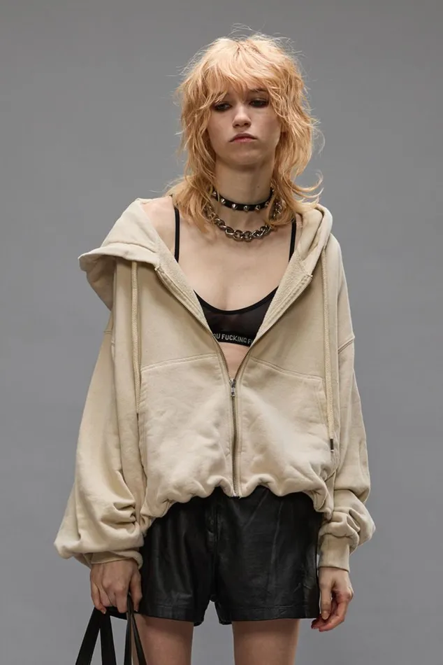 BALLOON ZIPUP HOODIE 8211 STONE Women R13 Tops