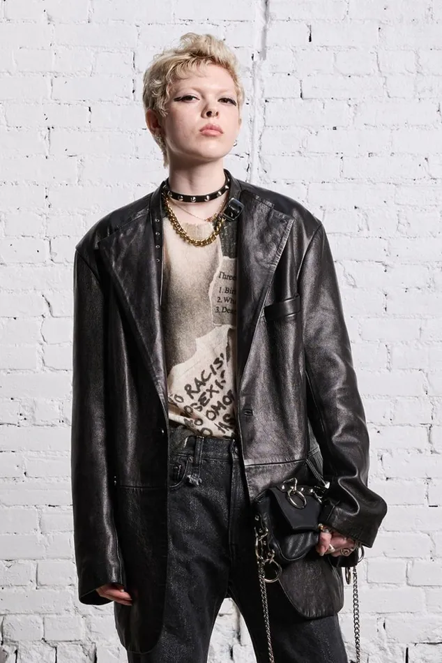 BELT COLLAR LEATHER BLAZER 8211 BLACK Women R13 Jackets and Coats