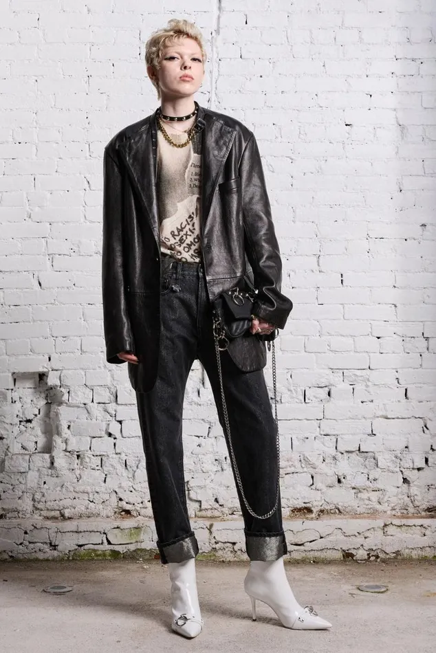BELT COLLAR LEATHER BLAZER 8211 BLACK Women R13 Jackets and Coats
