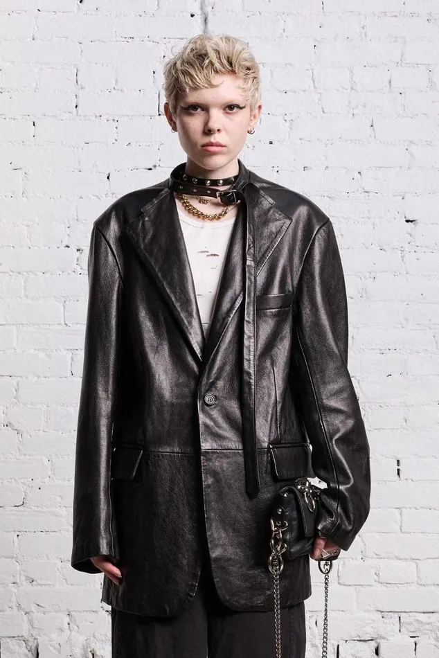BELT COLLAR LEATHER BLAZER 8211 BLACK Women R13 Jackets and Coats