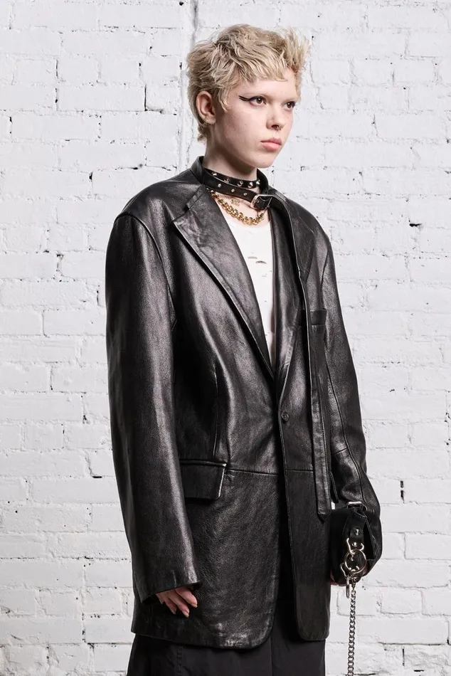 BELT COLLAR LEATHER BLAZER 8211 BLACK Women R13 Jackets and Coats