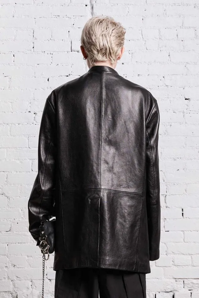 BELT COLLAR LEATHER BLAZER 8211 BLACK Women R13 Jackets and Coats
