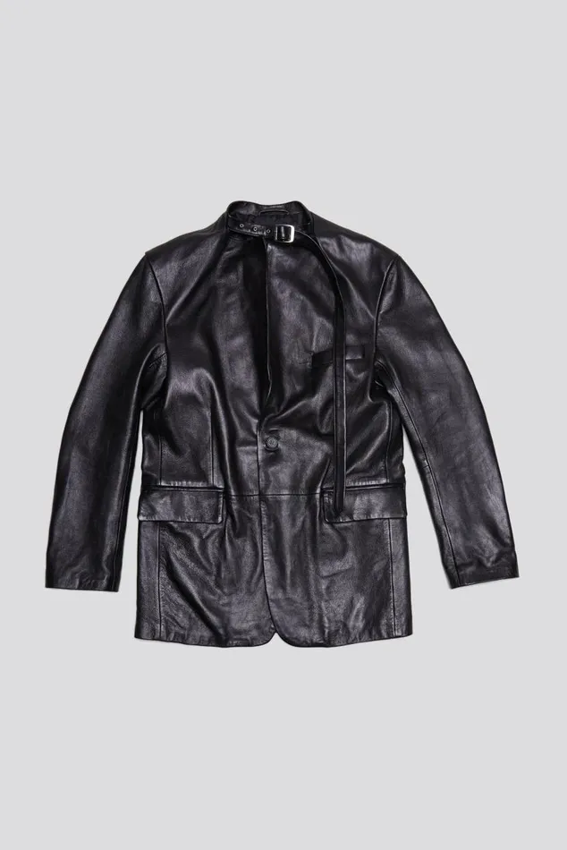 BELT COLLAR LEATHER BLAZER 8211 BLACK Women R13 Jackets and Coats