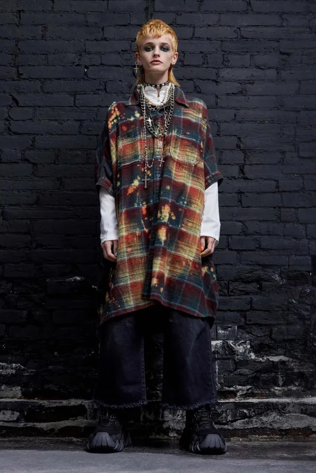 BLEACHED PLAID OVERSIZED BOXY SHIRTDRESS Women R13 Tops