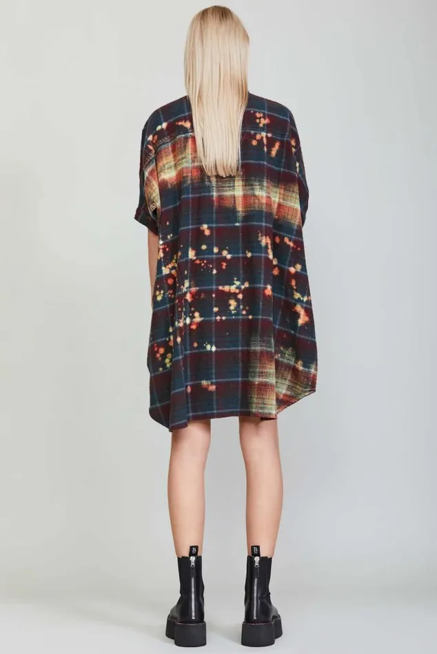 BLEACHED PLAID OVERSIZED BOXY SHIRTDRESS Women R13 Tops