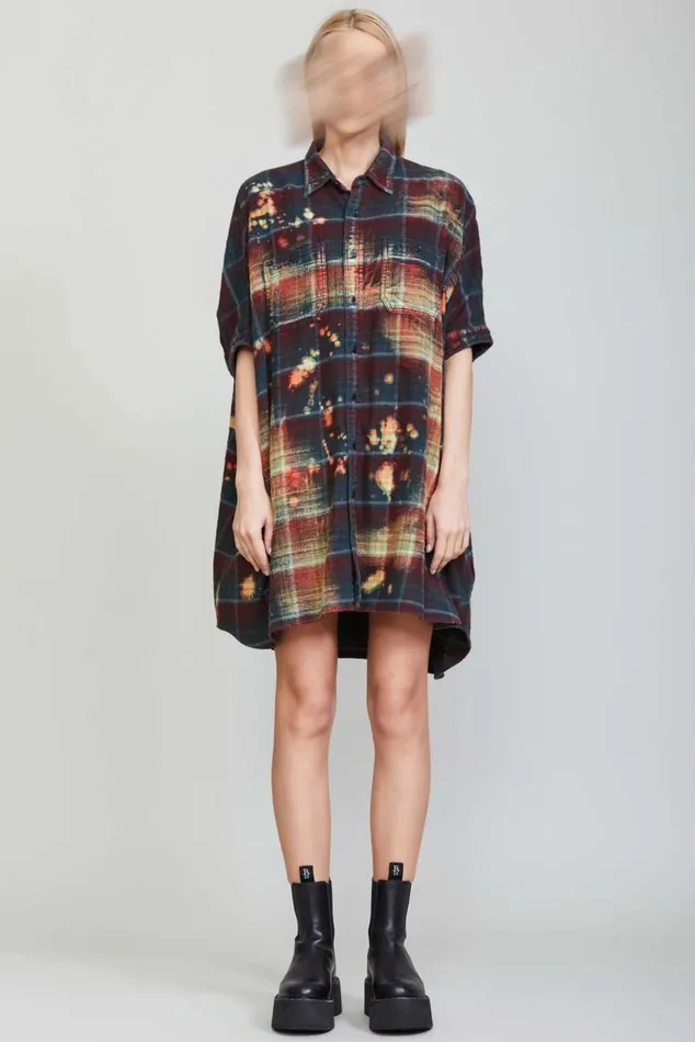 BLEACHED PLAID OVERSIZED BOXY SHIRTDRESS Women R13 Tops