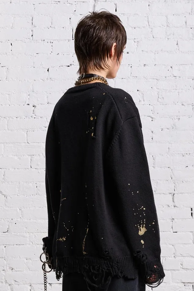 BOYFRIEND CARDIGAN 8211 GOLD SPLATTERED BLACK Women R13 Sweaters