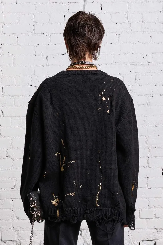 BOYFRIEND CARDIGAN 8211 GOLD SPLATTERED BLACK Women R13 Sweaters