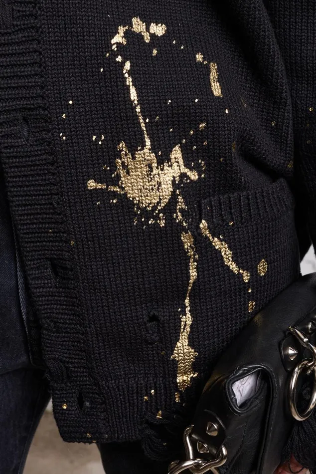 BOYFRIEND CARDIGAN 8211 GOLD SPLATTERED BLACK Women R13 Sweaters