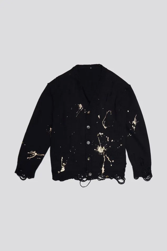 BOYFRIEND CARDIGAN 8211 GOLD SPLATTERED BLACK Women R13 Sweaters