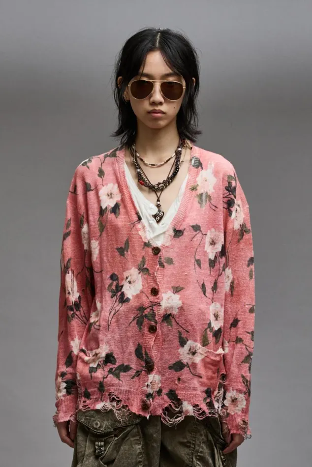 BOYFRIEND CARDIGAN 8211 RED FLORAL Women R13 Sweaters
