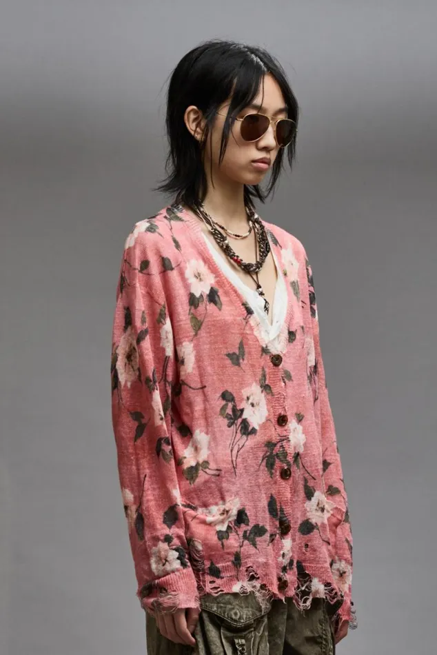 BOYFRIEND CARDIGAN 8211 RED FLORAL Women R13 Sweaters