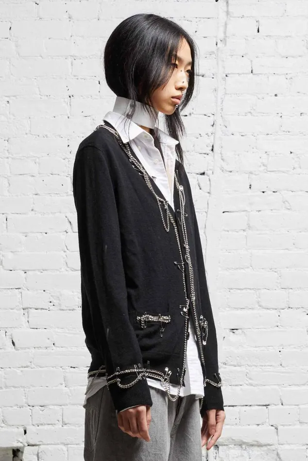 CHAIN EMBELLISHED CARDIGAN 8211 BLACK Women R13 Tops