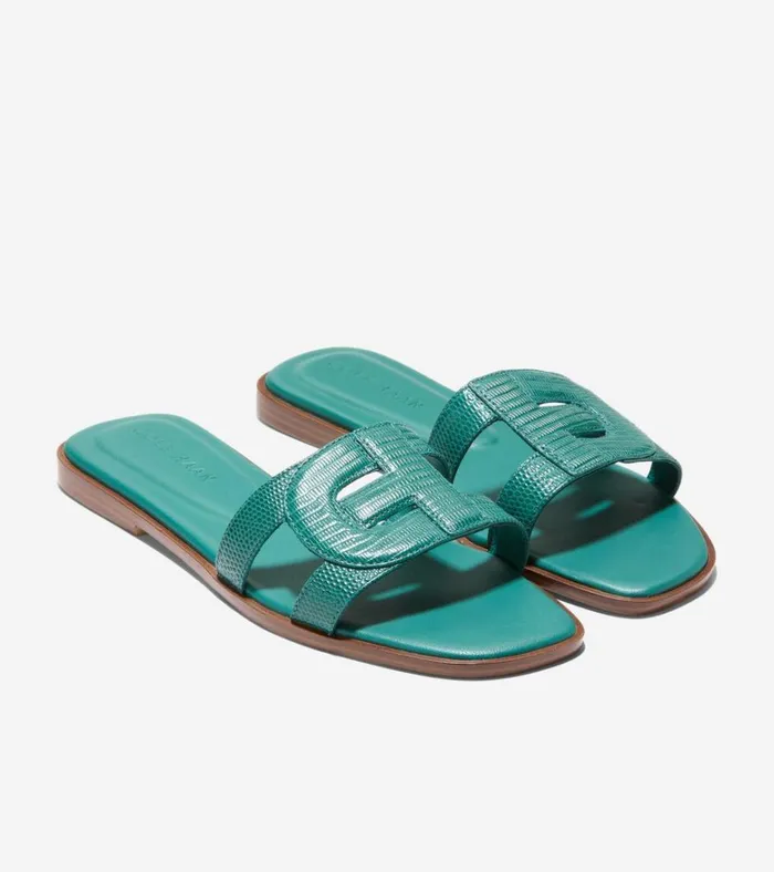 Chrisee Slide Sandals Green Lizard Print Women Cole Haan Sandals
