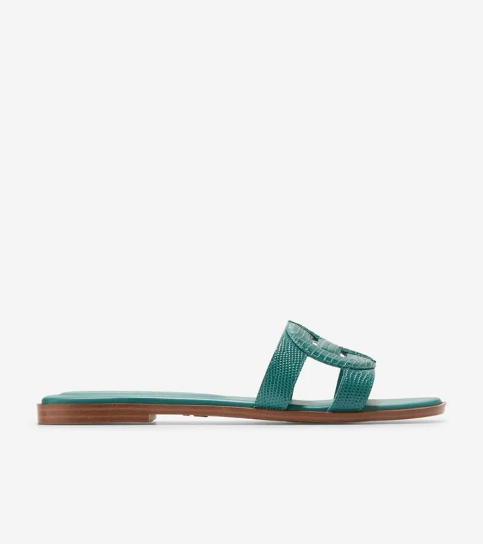 Chrisee Slide Sandals Green Lizard Print Women Cole Haan Sandals