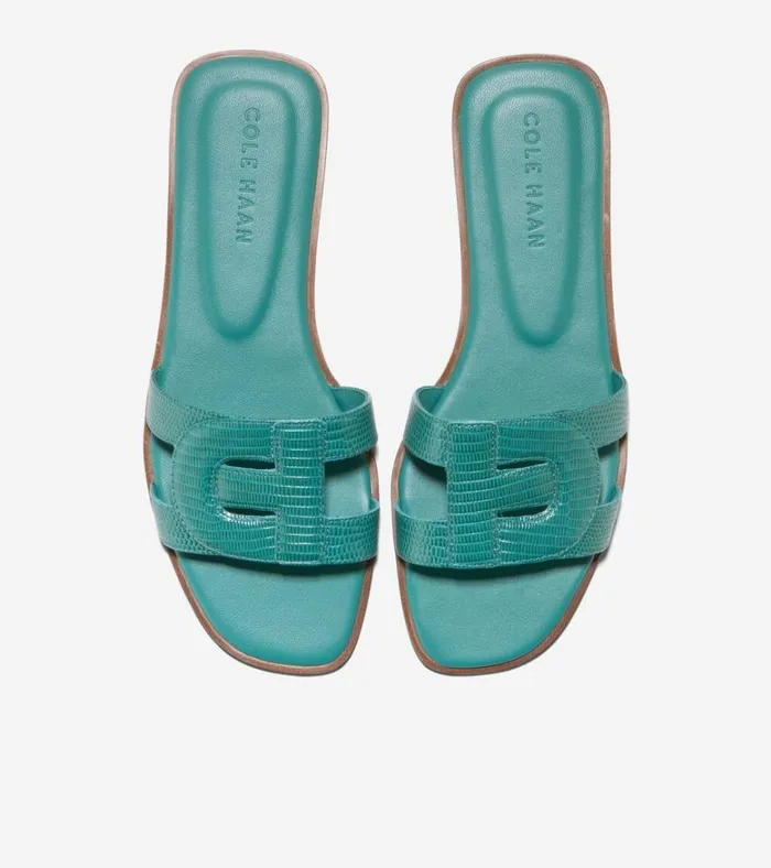 Chrisee Slide Sandals Green Lizard Print Women Cole Haan Sandals