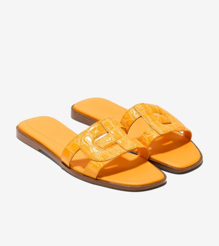 Chrisee Slide Sandals Saffron Yellow Croc Print Women Cole Haan Sandals