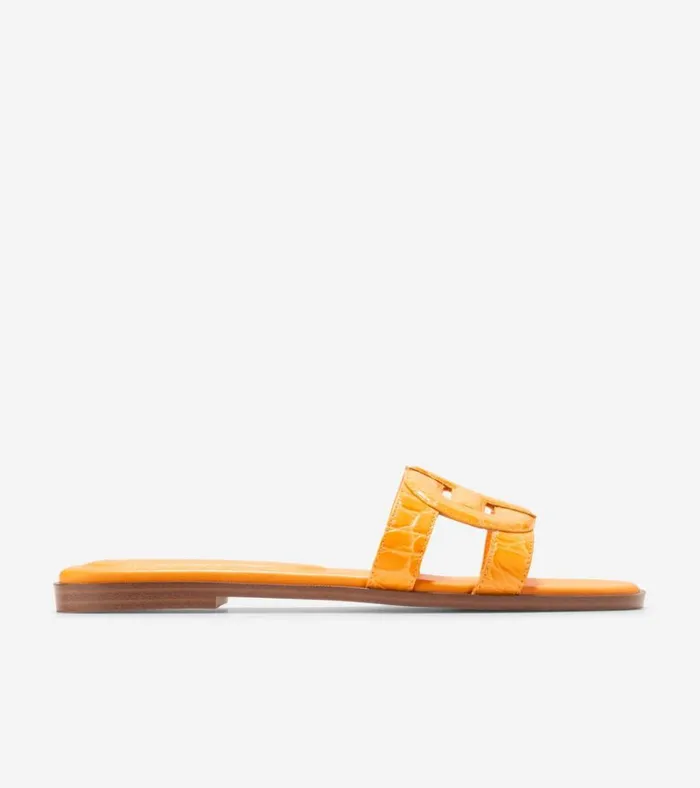 Chrisee Slide Sandals Saffron Yellow Croc Print Women Cole Haan Sandals