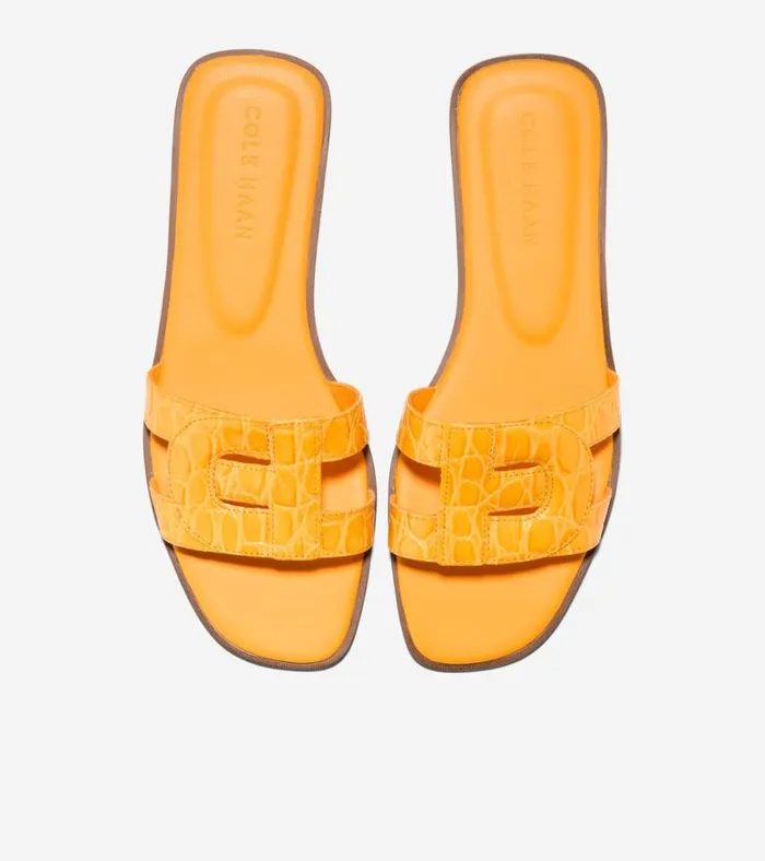 Chrisee Slide Sandals Saffron Yellow Croc Print Women Cole Haan Sandals