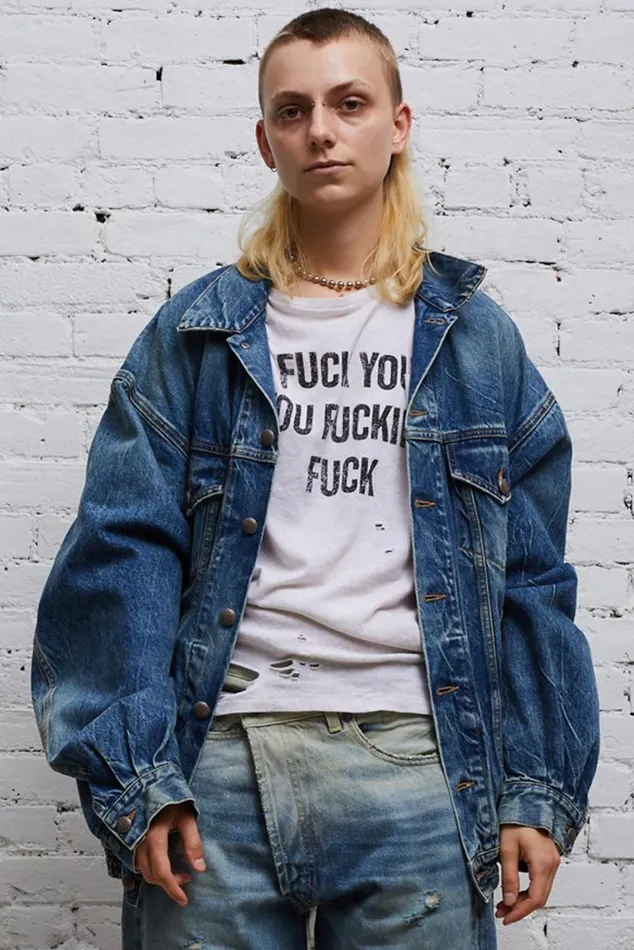 CINCHED WAIST DENIM TRUCKER 8211 KELLY Women R13 Jackets and Coats