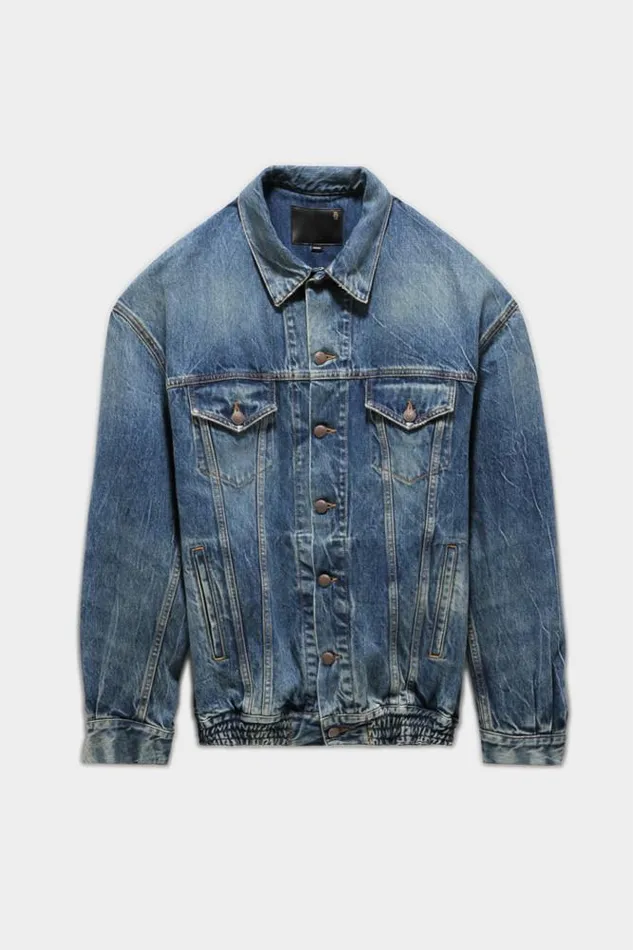 CINCHED WAIST DENIM TRUCKER 8211 KELLY Women R13 Jackets and Coats CINCHED WAIST DENIM TRUCKER 8211 KELLY Women R13 Jackets and Coats