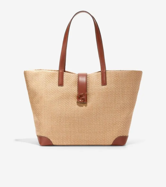 Classic Straw Tote Bag Tan Women Cole Haan Tote Bags