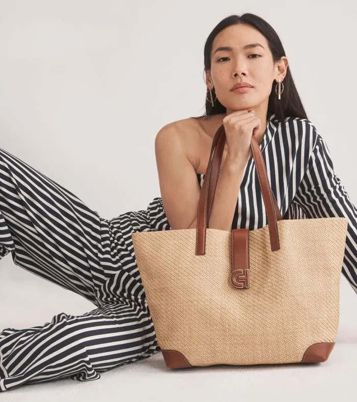 Classic Straw Tote Bag Tan Women Cole Haan Tote Bags