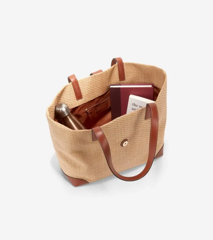 Classic Straw Tote Bag Tan Women Cole Haan Tote Bags