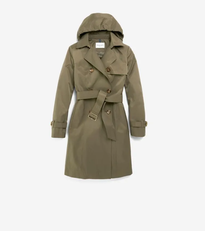 Cotton Rain Trench Coat Army Green Women Cole Haan Rain Jackets