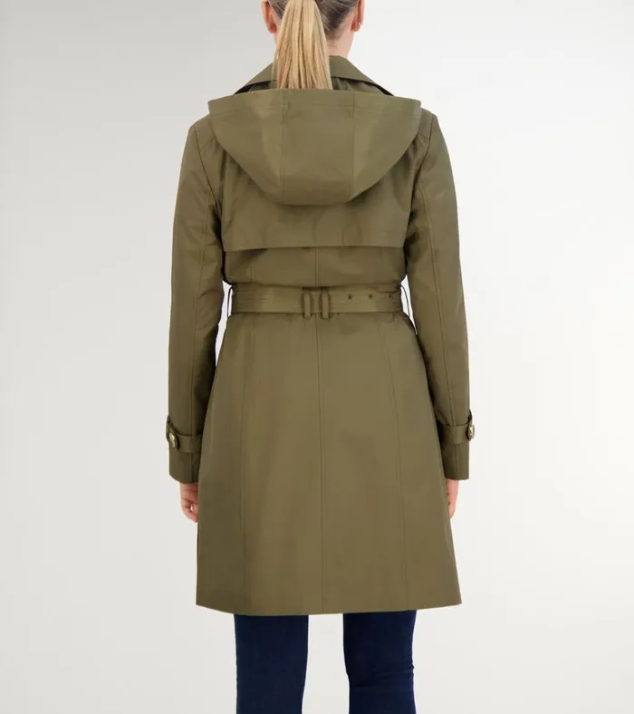Cotton Rain Trench Coat Army Green Women Cole Haan Rain Jackets