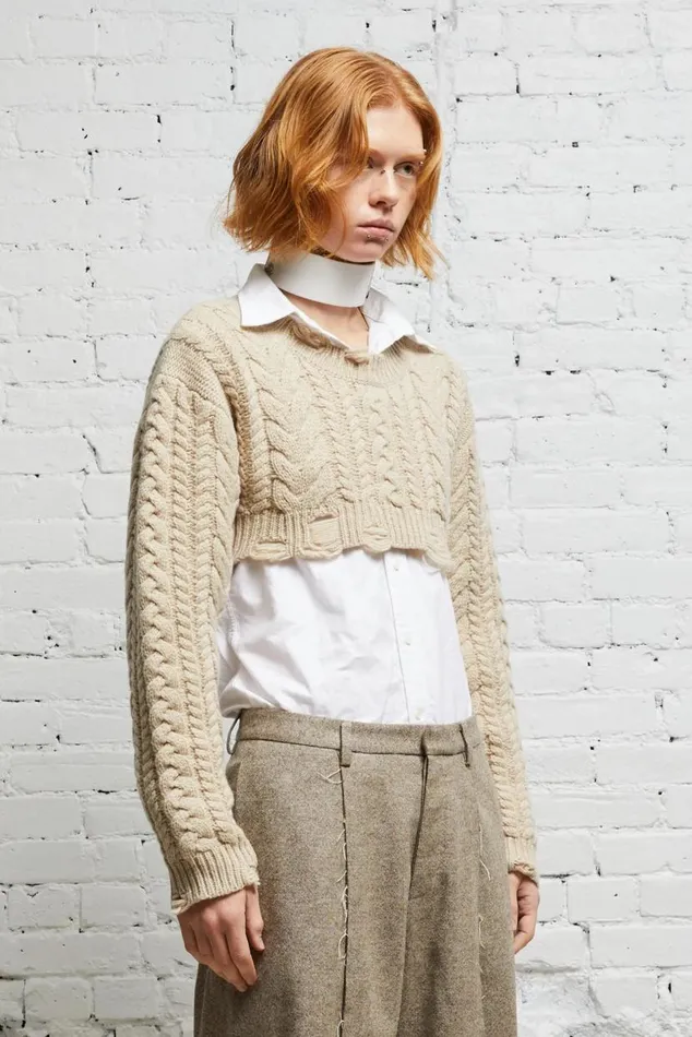 CROPPED CABLE SWEATER 8211 OATMEAL Women R13 Sweaters