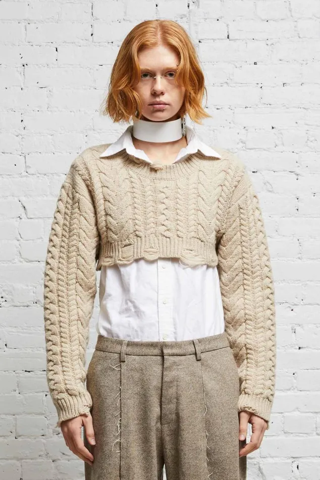 CROPPED CABLE SWEATER 8211 OATMEAL Women R13 Sweaters