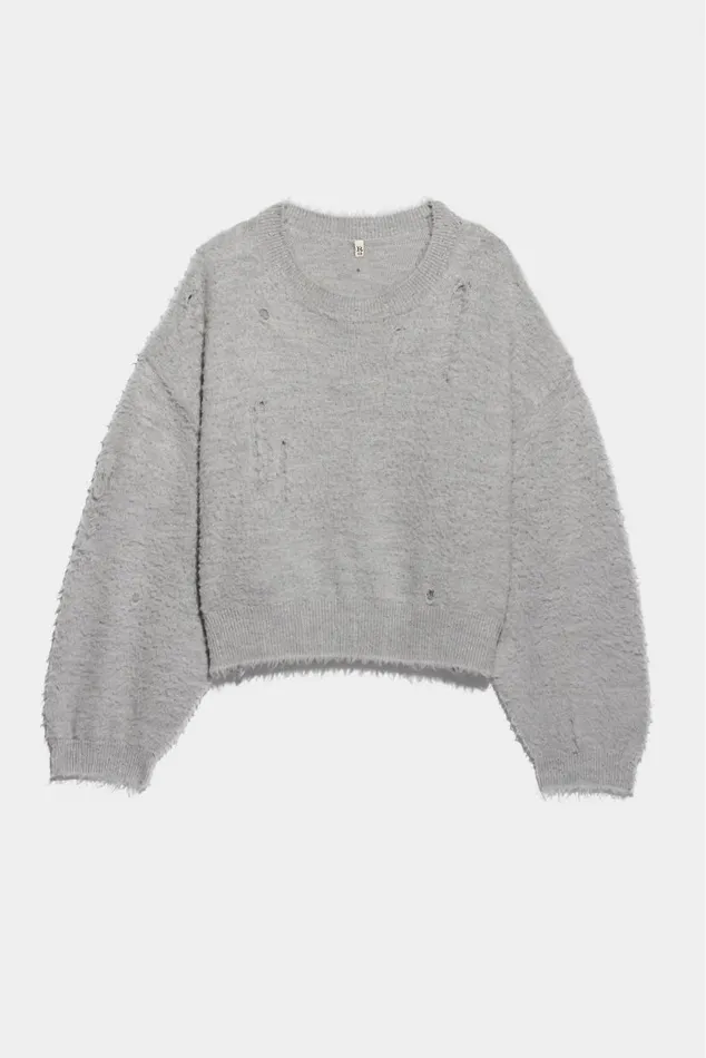 CROPPED SHAGGY OVERSIZED SWEATER 8211 HEATHER GREY Women R13 Sweaters