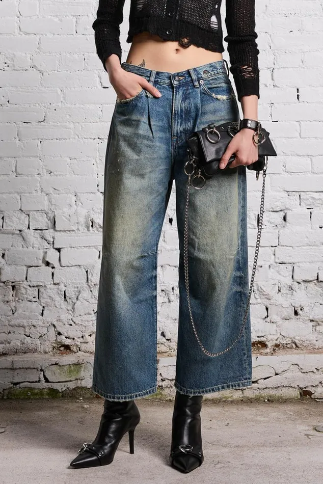CROPPED WIDE LEG JEAN 8211 CLINTON BLUE Women R13 Denim