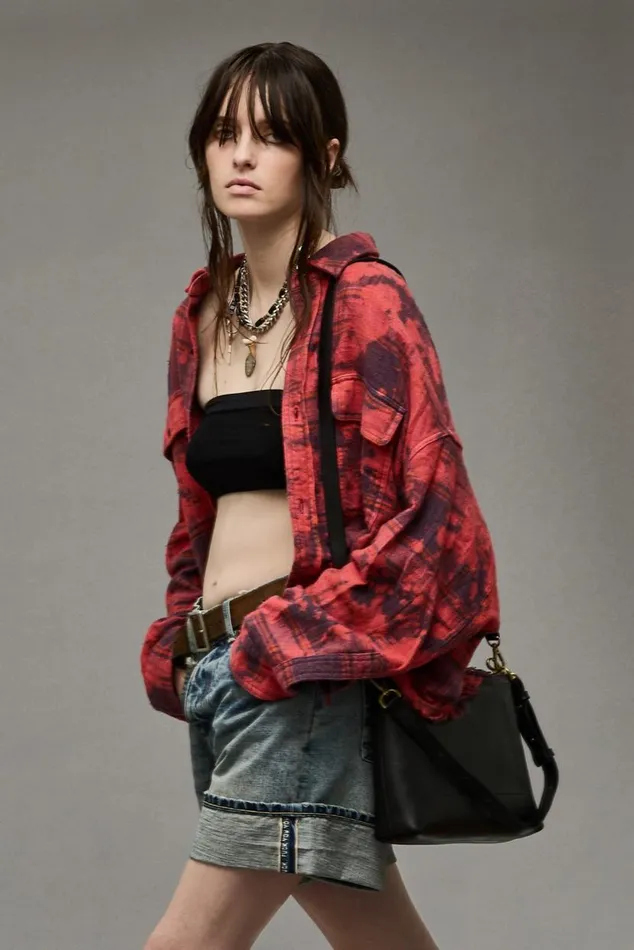 CROPPED WORKSHIRT 8211 DUSK RED PLAID Women R13 Tops