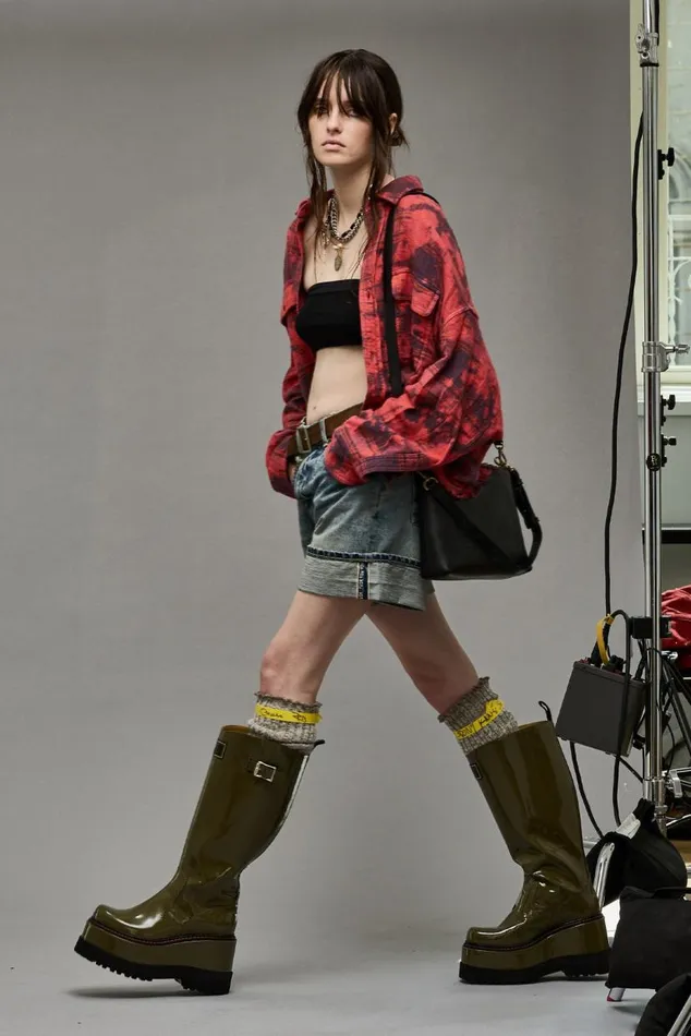 CROPPED WORKSHIRT 8211 DUSK RED PLAID Women R13 Tops