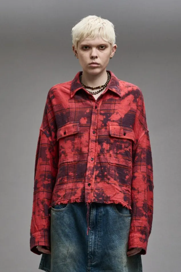 CROPPED WORKSHIRT 8211 DUSK RED PLAID Women R13 Tops