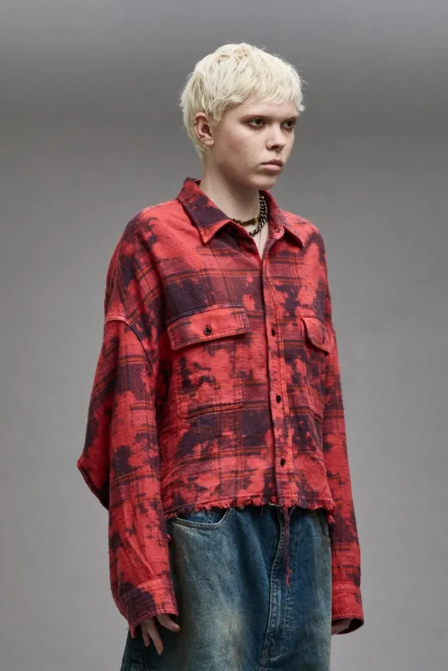 CROPPED WORKSHIRT 8211 DUSK RED PLAID Women R13 Tops