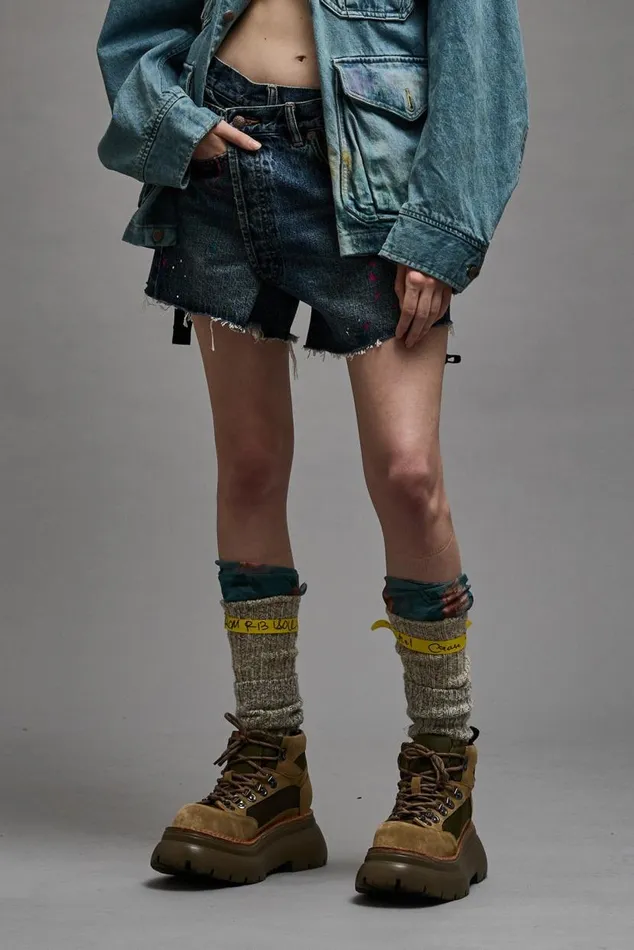 CROSSOVER SHORTS 8211 BEXLEY PAINT SPLATTER Women R13 Denim