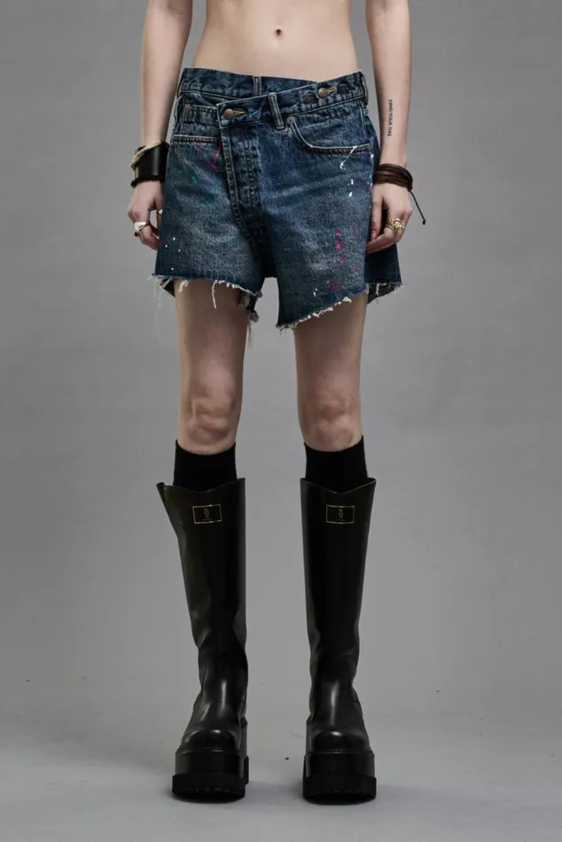 CROSSOVER SHORTS 8211 BEXLEY PAINT SPLATTER Women R13 Denim
