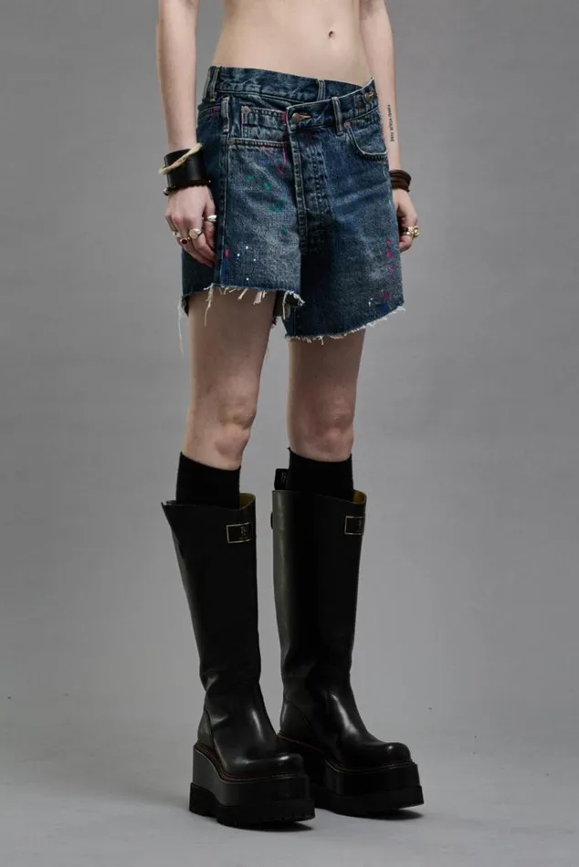 CROSSOVER SHORTS 8211 BEXLEY PAINT SPLATTER Women R13 Denim