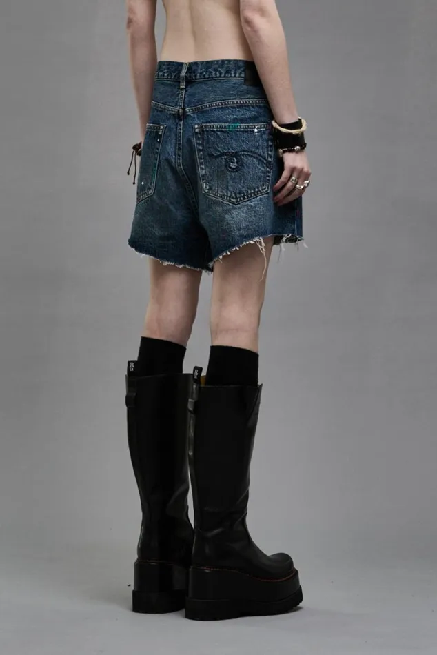 CROSSOVER SHORTS 8211 BEXLEY PAINT SPLATTER Women R13 Denim