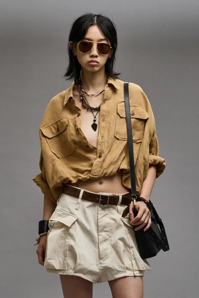 CROSSOVER UTILITY BUBBLE SHIRT 8211 KHAKI Women R13 Tops
