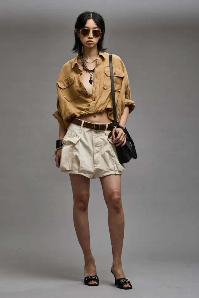 CROSSOVER UTILITY BUBBLE SHIRT 8211 KHAKI Women R13 Tops