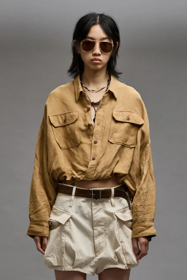 CROSSOVER UTILITY BUBBLE SHIRT 8211 KHAKI Women R13 Tops