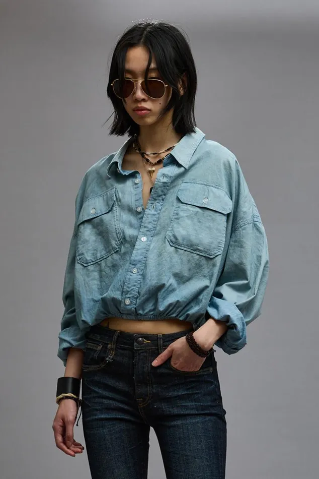CROSSOVER UTILITY BUBBLE SHIRT 8211 VINTAGE BLUE Women R13 Tops